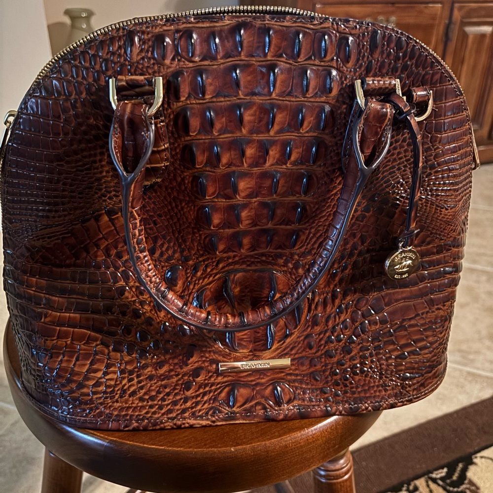 Brahmin Georgia Pecan Melbourne Crocodile-Embossed Satchel